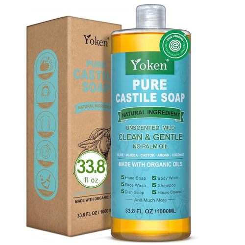 EWG Verified Castile Soap Liquid Unscented 33.8 fl oz Pure Castile Liquid Soap Made With Organic Oil, Clean & Gentle, Natural Castor Oil Soap for Body Wash, Hand, Dishes, Laundry, No Fragrance