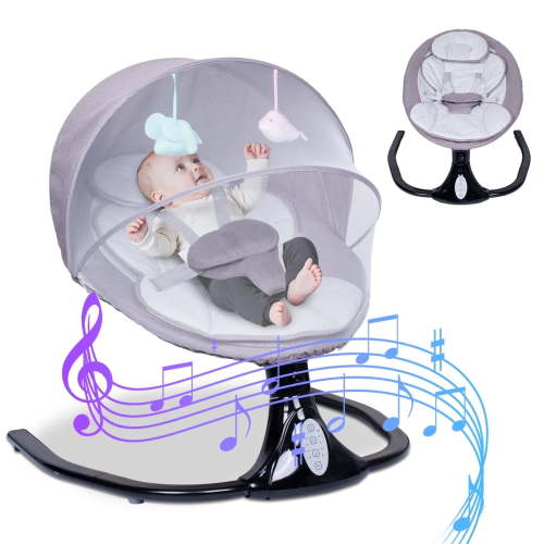 SolarSoda Baby Swing, Foldable Infant Swing with 12 Lullabies, 4-Speed, Safety Harness, Mosquito Net, Remote Control