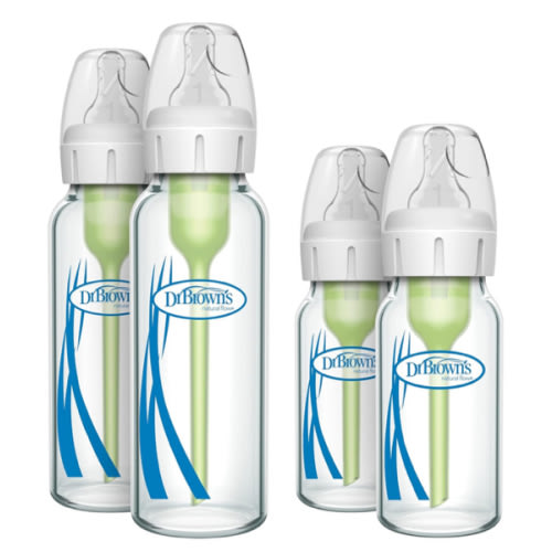Dr. Brown's Natural Flow Anti-Colic Options+ Narrow Glass Baby Bottles, Made in The USA, BPA Free, 8oz and 4oz, 0m+, 4-Pack