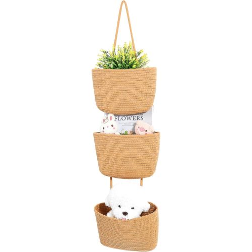 Kichvoe Over the Door Hanging Basket: 3 Tier Cotton Rope Woven Baskets Decorative Hanging Baskets for Kitchen Bathroom Living Room