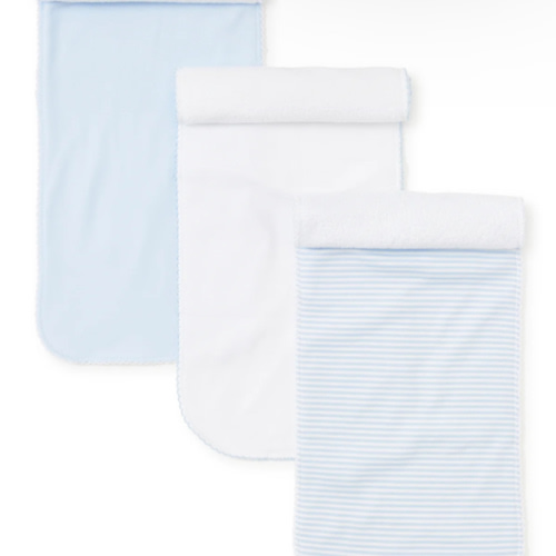 Blue Stripe 3 Pack Burp Set w/ Tulle Bag