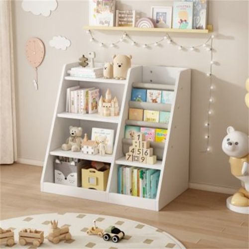 SKRAN Multi-Functional Wooden Toy Storage Organizer Cabinet Kids Bookshelf Children Bookcase Toddler Book Rack for Playroom Bedroom Nursery