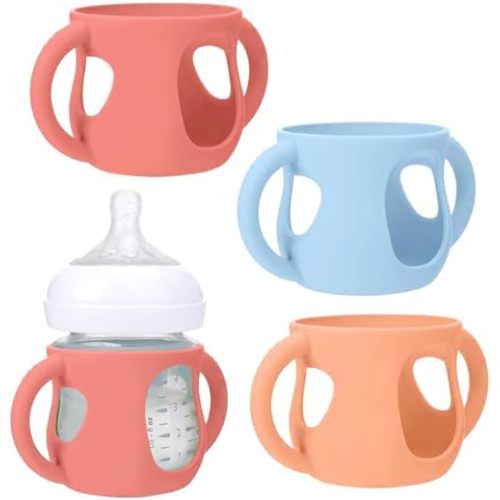 3PCS Silicone Sleeves for Avent Natural Glass Baby Bottles, Anti Breakage Baby Bottle Holder, Compatible Baby Bottle, BPA Free (4 Ounce)