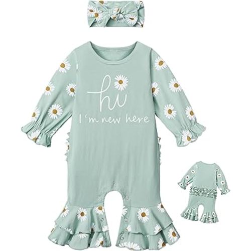 AGAPENG Newborn Girl Clothes Onesies for Baby Girl Ruffle Romper Boho Infant Bell Bottom Jumpsuit Baby Girl Winter Clothes