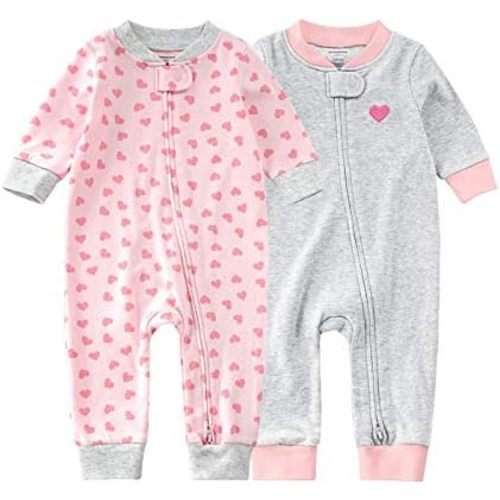 Teach Leanbh Baby 2-Pack Footless Pajamas Cotton Long Sleeve Printing 2 Way Zipper Romper Jumpsuit Sleep and Play 3-24 Months