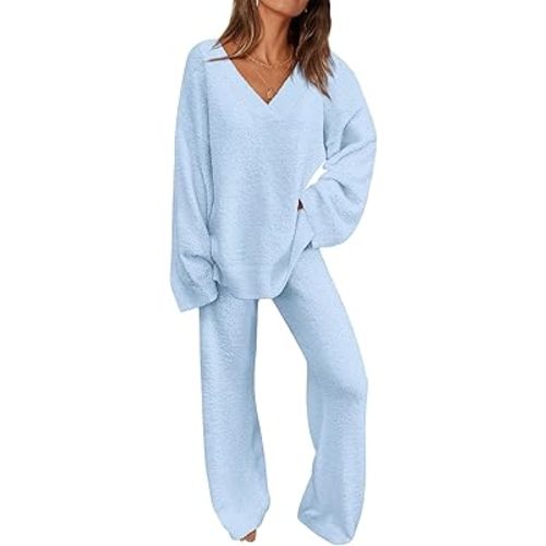 PRETTYGARDEN Lounge Sets for Women Fall 2 Piece Fuzzy Sweater Pajama Set