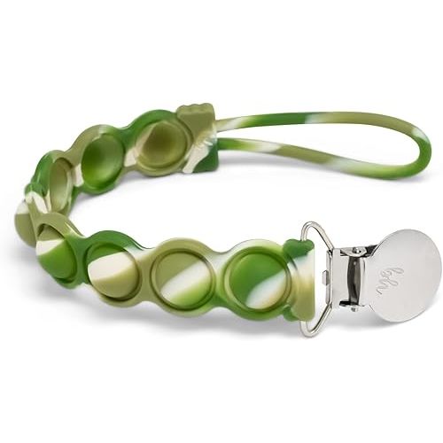BooginHead PaciGrip Bubble Pop Sensory Silicone Universal Pacifier Clip, Green Swirl