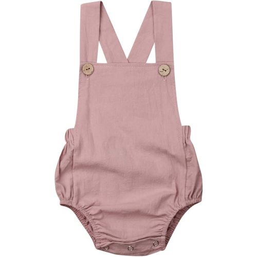 Newborn Baby Summer Romper Unisex Solid Color Button Jumpsuit Sleeveless Backless Overalls Outfits 1Pcs