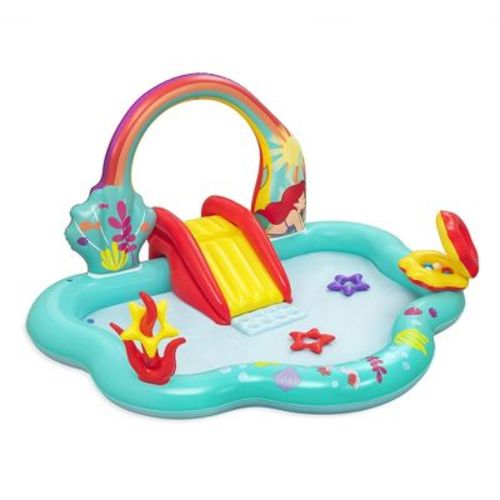 Disney Little Mermaid Inflatable Kids Water Play Center Activity Pool with Slide, Ring Toss, and Ball Toss Game for Kids 2 and Up