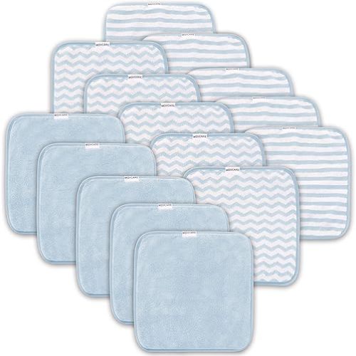 15 Pack Baby Washcloths - Super Soft Absorbent Wash Cloths for Boy and Girl, Newborn Essentials Baby Clothes, Gentle on Sensitive Skin for Face and Body, 10" by 10" Aquamarine