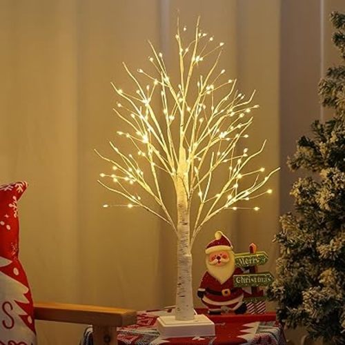 144 LED Artificial Lamp with Timer, DIY Birch Tree With Lights, USB/Battery Powered, Fairy Light Spirit Tree for Table Home Wedding Bedroom Christmas (Warm White)