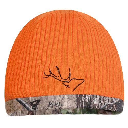 EDTREK Youth Reversible Tech Beanie Hat - Boys Girls Windproof Fleece Winter Hat and Orange Hunting Hats (Blaze - in Deep Camo)