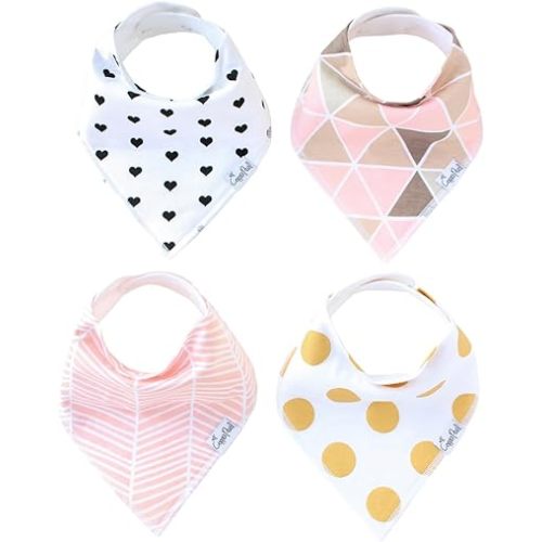 Copper Pearl 4 Pack Soft Cotton Baby Bibs for Drooling and Teething, Absorbent Drool Bibs for Baby Girl, Adjustable to Fit Newborns to Toddlers, Tons of Styles (Blush Set)