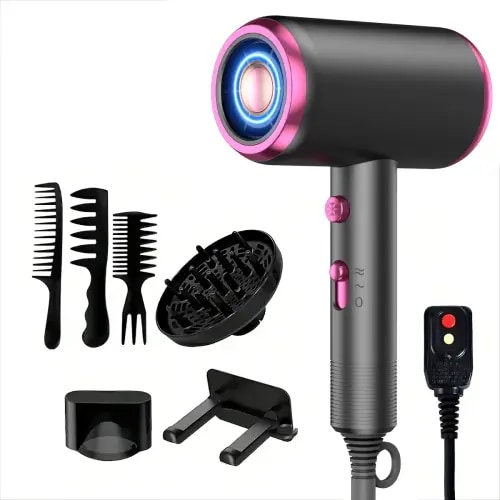 Hoey LLHDG2G Professional Ionic Hair Dryer, Powerful 1800W Fast Drying Low Noise Blow Dryer with Concentrator Nozzle Diffuser Attachments for Home Salon Travel