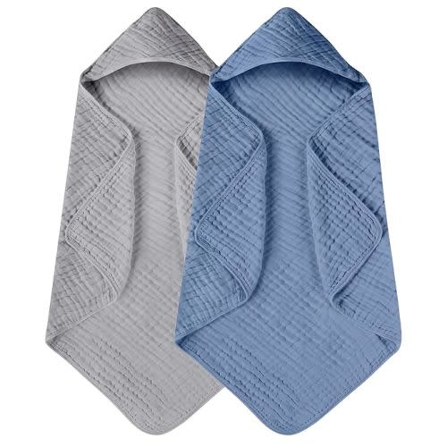 Yoofoss Hooded Baby Towels for Newborn 2 Pack 100% Muslin Organic Cotton Baby Bath Towel with Hood for Babies, Infant, Toddler and Kids, Large 32x32Inch, Soft and Absorbent Newborn Essential