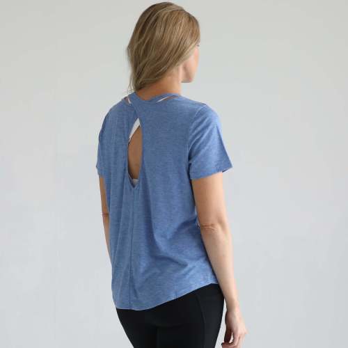 Harper Cross Back Short Sleeve Nursing Tee | Pacific Blue