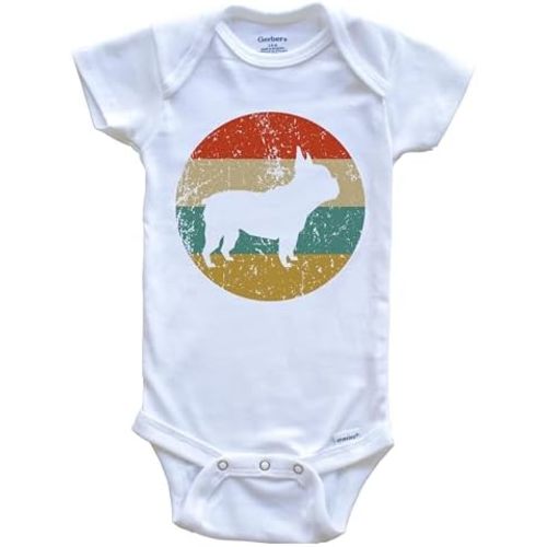 French Bulldog Retro French Bulldog Dog Circle Icon One Piece Baby Bodysuit