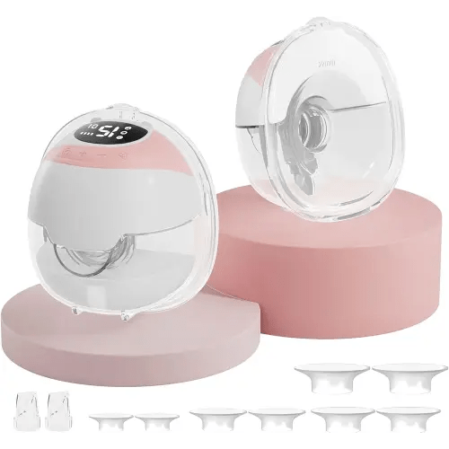Hands-Free Wearable Breast Pump, Portable Electric Breast Pump with 3 Modes & 15 Suction Levels, Max 320mmHg Strong Suction, Double Sealed Leak,18/20/22/24mm Adjustable Flange Sizes, Pink 2-Pack Set