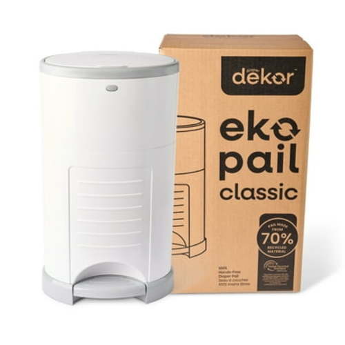 Dekor Eko Classic Diaper Pail Made with 70% Recycled Materials, Hands-Free: Step–Drop–Done | Cost-Effective Refill System | White