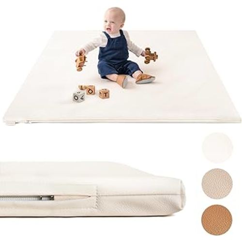 Padded Baby Play Mat - Thick Play Mat for Baby - Extra Thick & Super Soft Non Toxic Vegan Leather Floor Mat for Baby Girls and Boys - Crawling Mat for Baby Play on Floor