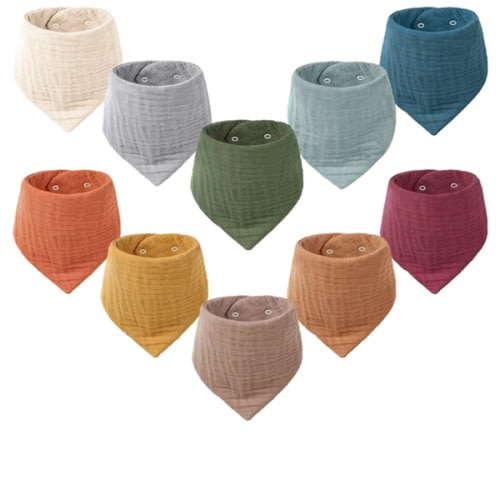 Konssy Muslin Baby Bibs 10 Pack Baby Bandana Drool Bibs 100% Cotton for Unisex Boys and Girls, Soft Absorbent Set for Teething and Drooling