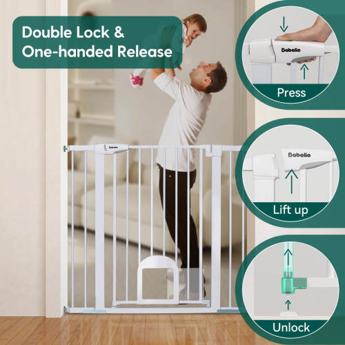 Babelio Upgraded Baby Gate with Cat Door – Auto-Close & Adjustable Fit