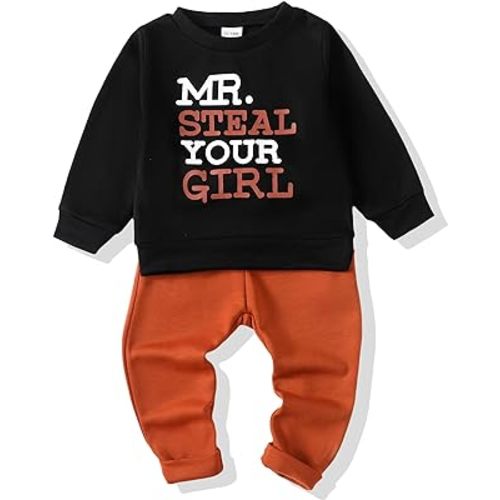 NZRVAWS Toddler Baby Boy Clothes Long Sleeve Pullover Sweatshirt Letter Top Jogger Pants Newborn Infant Boy Clothing Set