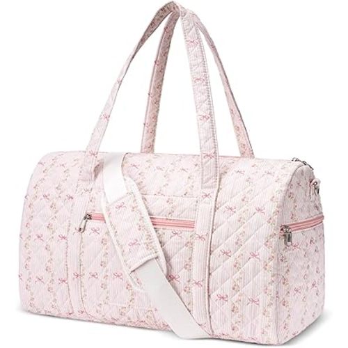 Gym Bag for Women, Cute Duffle Bag, Quilted Duffle Bag for Travel, Floral Duffle Bags, Weekend Bag with Zipper Pocket Dance Bag Organizer