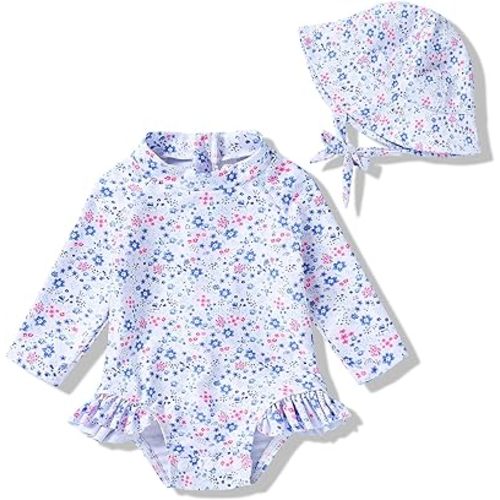 Amazon.com: Infant Baby Girl Swimsuit One-Piece Long Sleeve Rash Guard with Hat Set Floral Zipper Bathing Suit Leopard Beach Wear: Clothing, Shoes & Jewelry