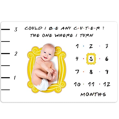 CQNET Friends Baby Milestone Blanket, TV Show Merchandise Gift for Baby Shower, Newborn Essentials Photo Props for Age and Growth, Yellow Frame Included, 50'' X 60''