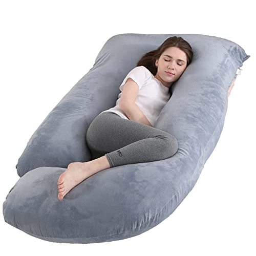 Jcickt Pregnancy Pillow J-Shaped Full Body Pillow, 59 inch with Velvet Cover Easy to Remove and Wash, Support Pregnant Women's Backs Legs and HIPS, Improve Sleep,Pregnancy Pillow for Women ,Gray