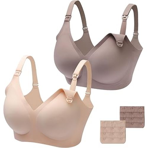 2 Pack Nursing Bras for Breastfeeding, Seamless Maternity Bras Pregnancy Wireless Bralettes with Extra Extender
