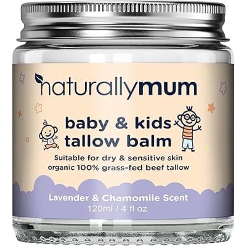 NaturallyMum Baby & Kids Tallow Balm | All-Natural Organic Grass Fed Beef Tallow | Moisturizing Cream | For Dry & Sensitive Skin | All in One Skincare Solution | 4.2 fl oz