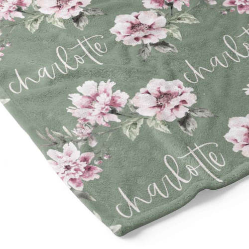 Saylor's Sage & Blush Floral Personalized Toddler Blanket