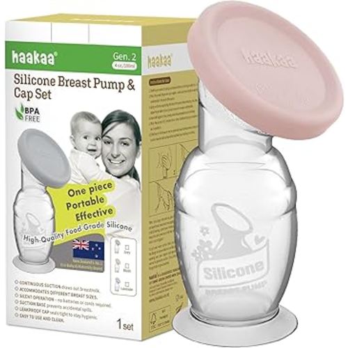 Haakaa Manual Breast Pump with Base 4 Fl Oz/100ml+Lid (Blush), Gen.2