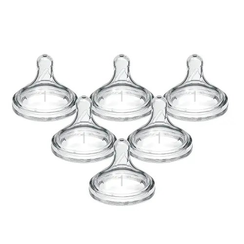 Dr. Brown's Natural Flow Level 1 Wide-Neck Baby Bottle Silicone Nipple, Slow Flow, 0m+, 100% Silicone Bottle Nipple, 6 Pack