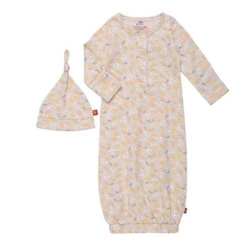 logan organic cotton magnetic open bottom gown + hat set