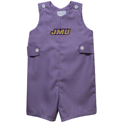 JMU Dukes Embroidered Purple Gingham Boys Jon Jon, 12 M