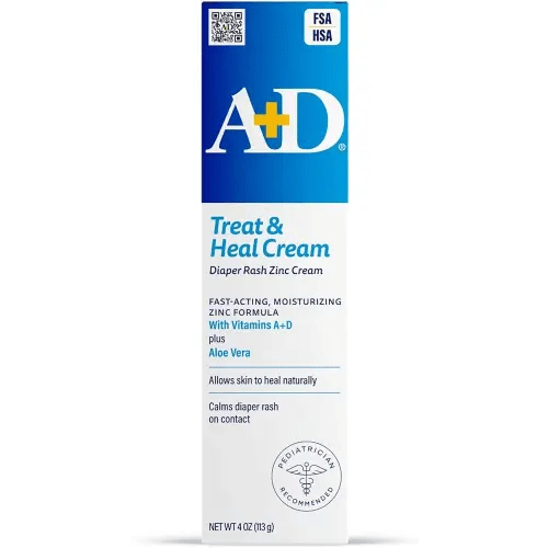 A+D Zinc Oxide Diaper Rash Treatment Cream, Dimethicone 1%, Zinc Oxide 10%, Easy Spreading Baby Rash Cream, 4 Ounce Tube (Packaging May Vary)