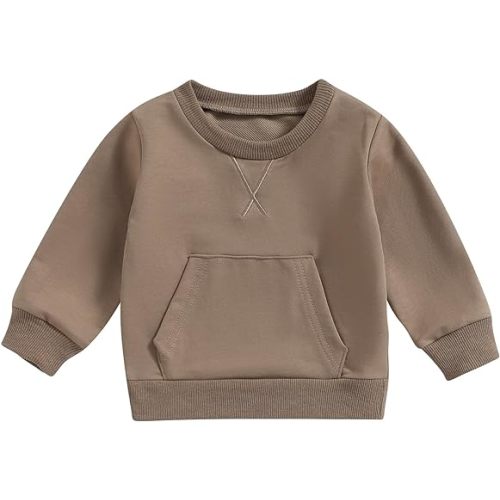 Toddler Baby Boy Girl Long Sleeve Crewneck Pullover Sweatshirt Sweater Outfits Solid Color Casual Clothes