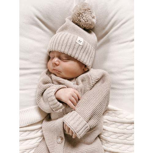 Pom Beanie Hat- Heather Beige