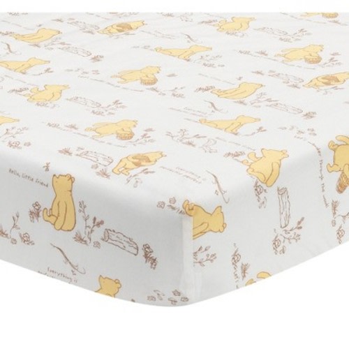 Lambs & Ivy Disney Baby Storytime Pooh 100% Cotton Fitted Crib Sheet - White