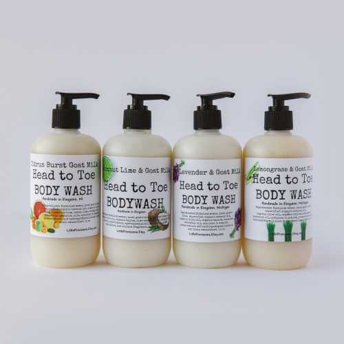 Goat Milk Body Wash Pure Ingredients 12oz pump Organic Oils Lavender Peppermint Orange Lemongrass