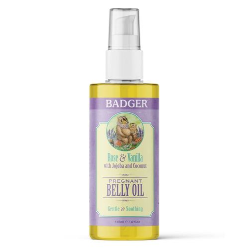 Amazon.com : Badger Pregnant Belly Oil, Organic Stretch Mark Oil Soothes & Prevents Stretch Marks, Vegan Hypoallergenic Non-Greasy w/Jojoba, Coconut, Rose & Vanilla, 4 fl oz Glass Bottle : Beauty & Personal Care