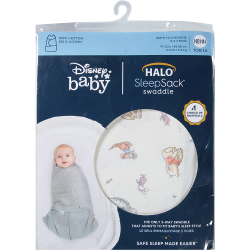 Halo SleepSack Birth to 3 Months Disney Baby Winnie Frolic Print Cotton Swaddle Newborn 1 ea