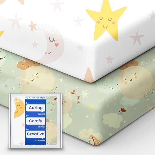 TotBasic Space Crib Fitted Sheet, Super Stretchy Jersey Star Crib Sheets, Buttery Soft Boy Crib Mattress Sheets, Ultra Breathable Baby Bed Sheets 28x52x9 Extra Deep Pocket, 2 Pack