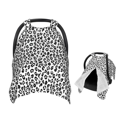 White and Black Leopard Pattern Print Baby Car Seat Canopy Nursing Cover for Newborn Car Seat Breastfeeding Covers Blanket Newborn Shower Gift