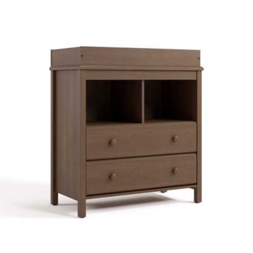 Storkcraft Alpine 2-Drawer Infant Changing Table Dresser, Hazelnut