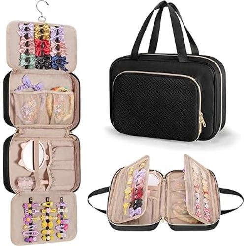 Fasrom Hair Accessories Organizer for Girls, Hanging Hair Bow Storage Bag for Kids Hair Clips, Headband, Hair Ties and Scrunchies Holder, Black (Empty Bag)