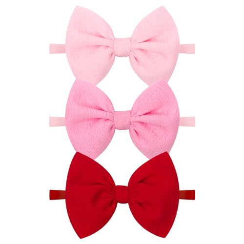YanJie Baby Hair Bows for Girls Red Pink Newborn Headband Baby Pink Girls Bows Soft Nylon Hair Accessories Infant Toddler 3pcs/pack
